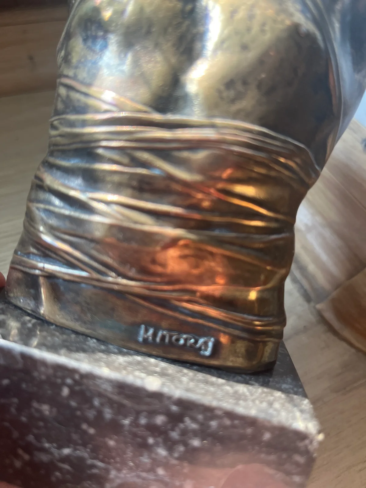 Igor Mitoraj artist's signature closeup — lowercase igor mitoraj incised, early Artcurial style