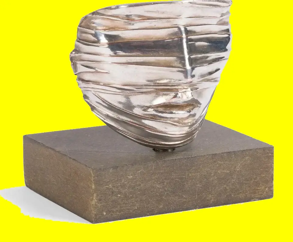 Visage Envoilé (c.1978) — Igor Mitoraj, silver-pewter patina bronze, front three-quarter view, Ed. 250